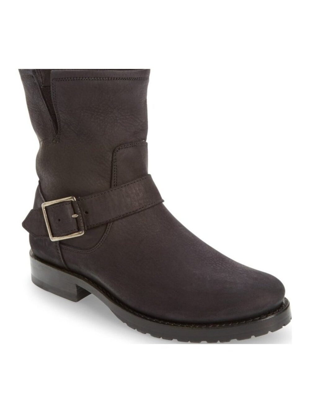 $360 FRYE 'Natalie' Engineer MOTO BUCKLE BIKER Bootie BLACK NUBUCK 7 (TF27)